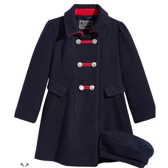 Rothschild Girls Size 4T Bandmaster Navy Blue Red Trim Buttons Dress Party Coat - Picture 1 of 16